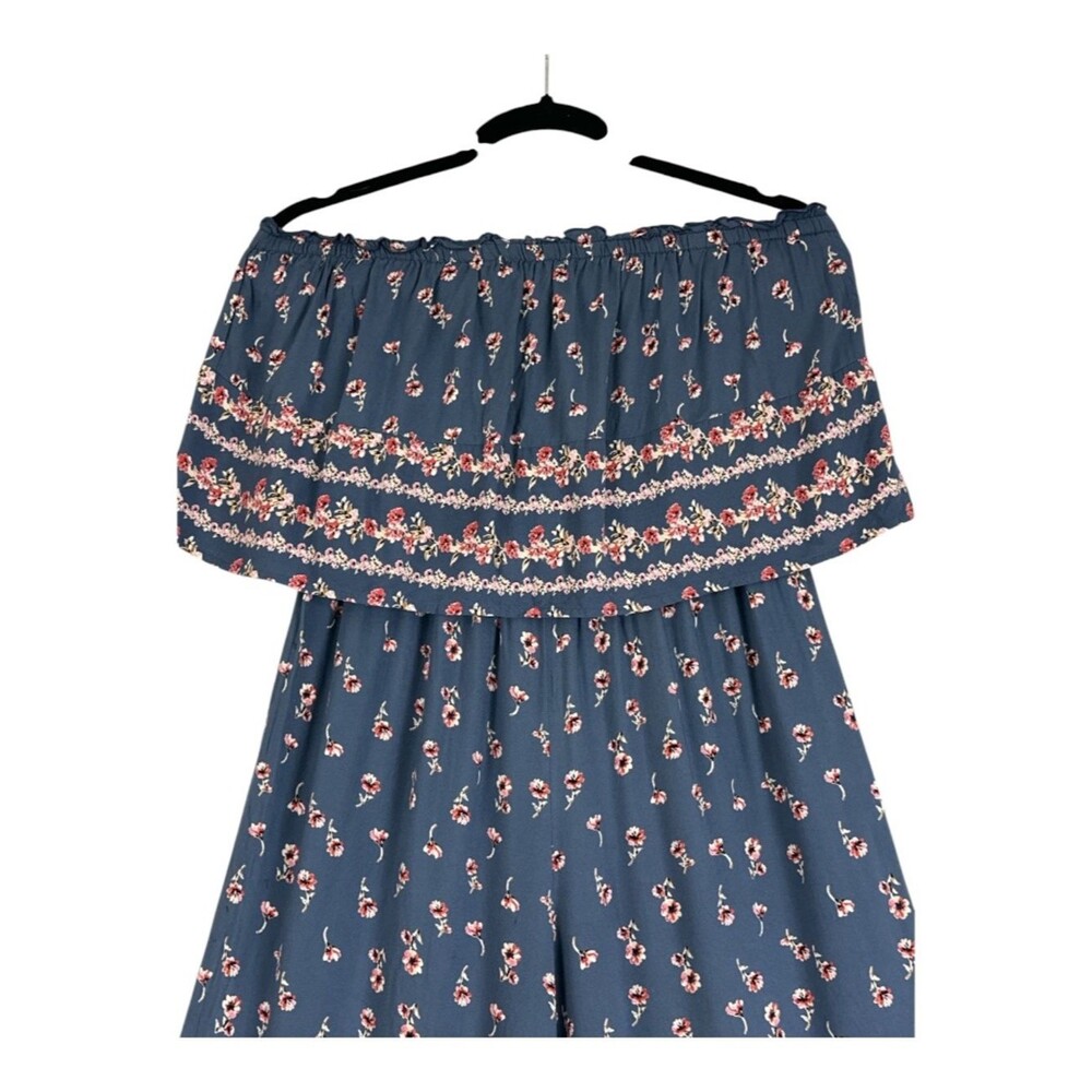 Jopana Boho Strapless Jumpsuit Rayon Floral Ruffle Wide Leg Resort Soft - Picture 3 of 7